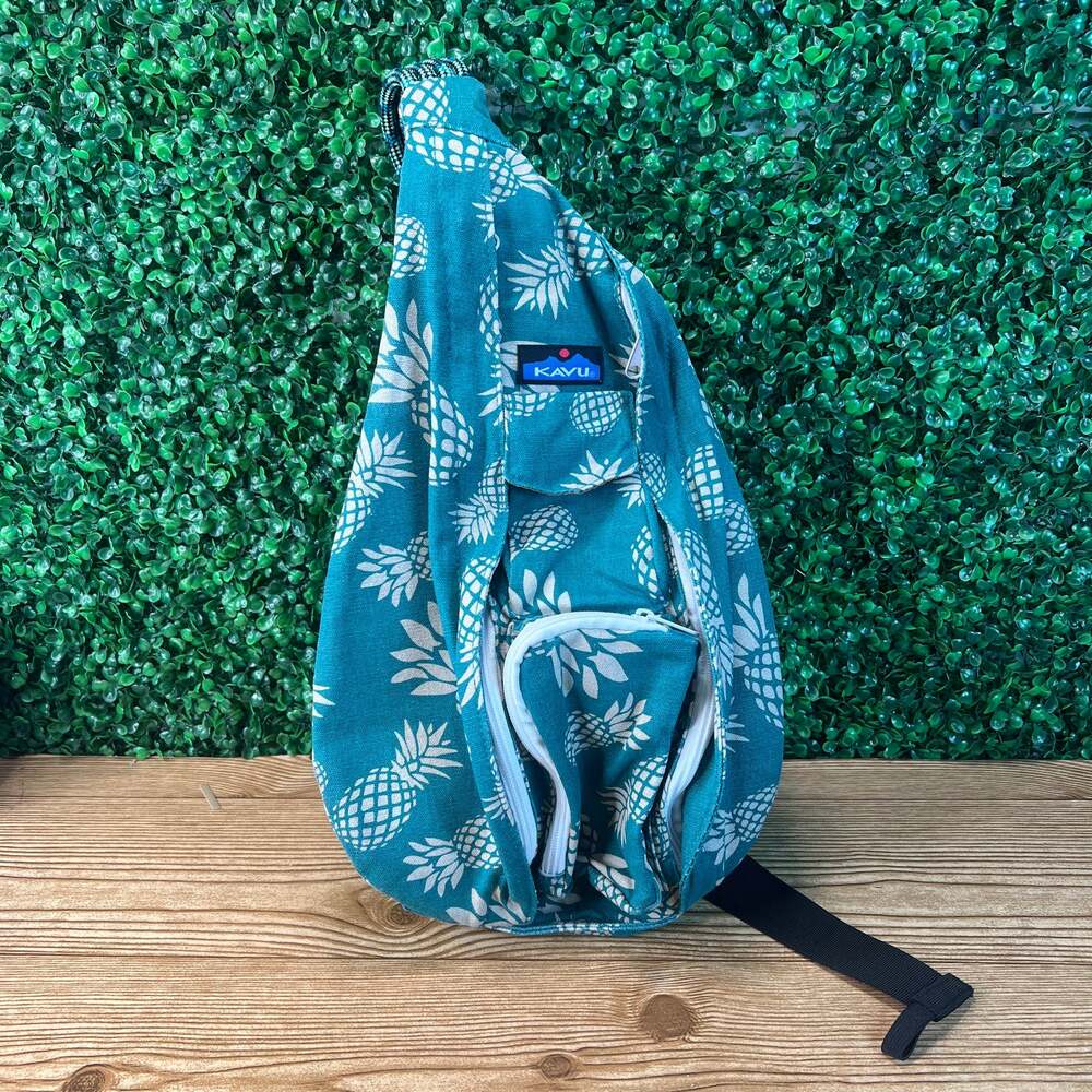 Kavu Original Rope Sling Bag Pineapple Passion Green Tan Adjustable Strap
